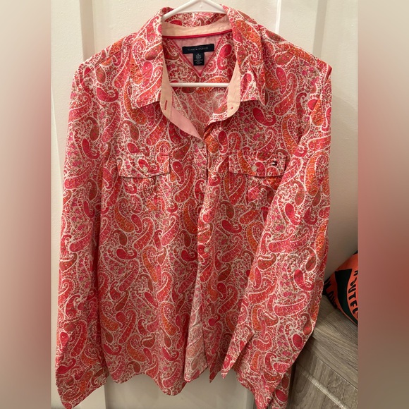Tommy Hilfiger Red and Pink Paisley XL Shirt - Picture 1 of 3